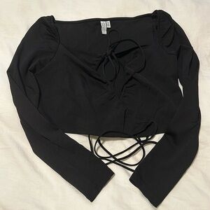 & Other Stories Cross Halter Neck Long Sleeve Crop Top Black Size M